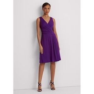 NWT LAUREN Ralph Lauren Women's 2 Purple Surplice Jersey Sleeveless Dress